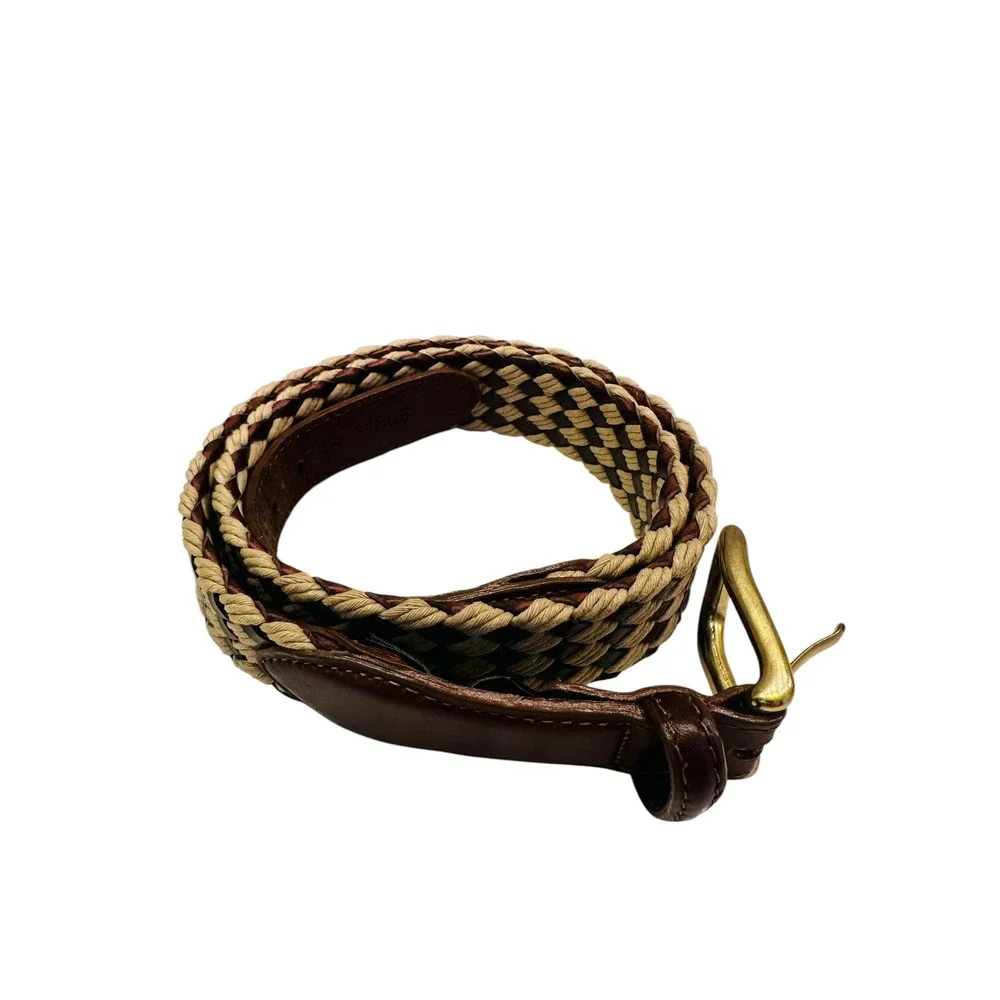 VTG Brighton Braided Brown Leather Belt Solid Brass Buckle Sz 34 Men's 90s‎ USA